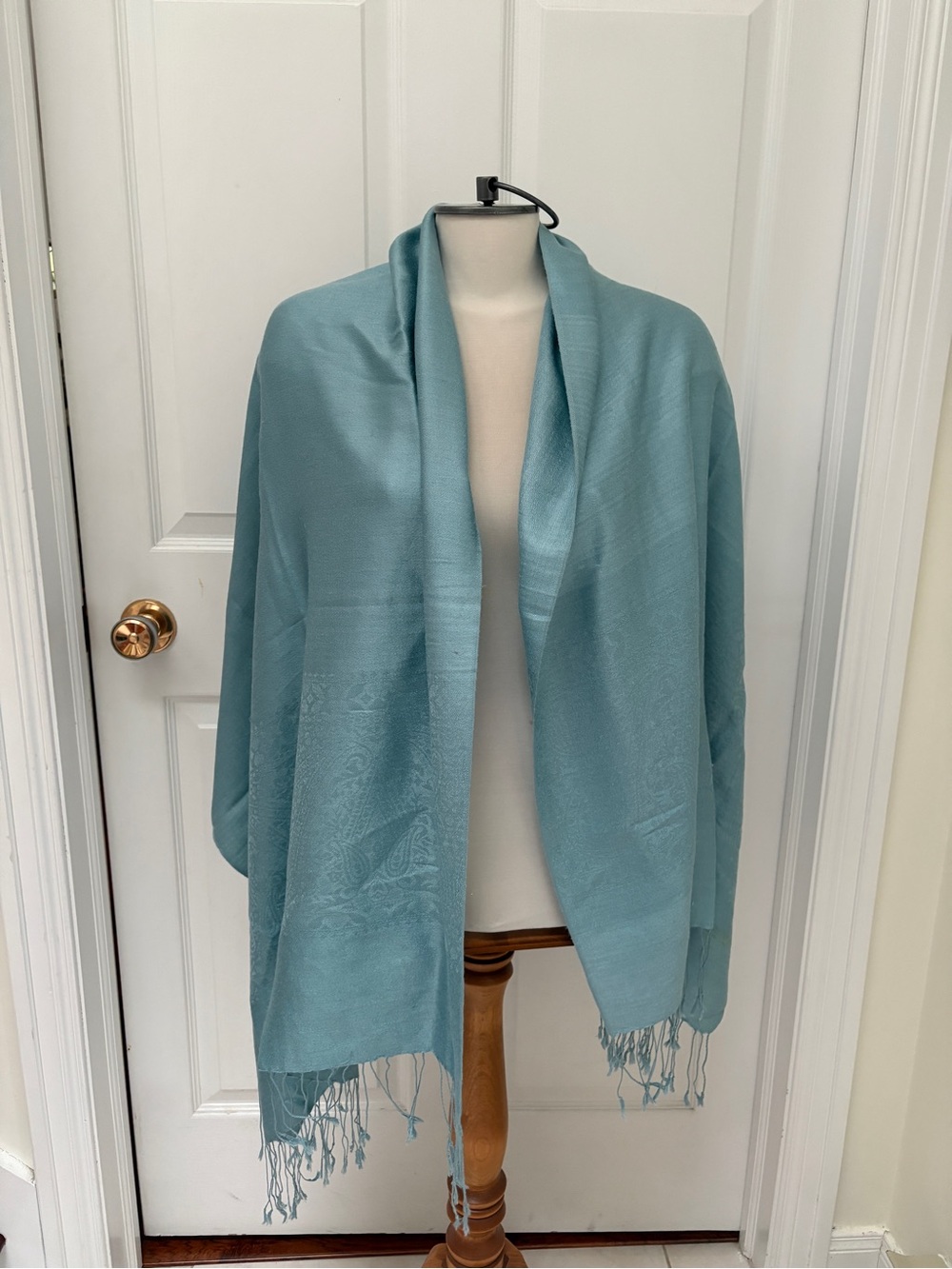 Light Blue Pashmina-Style Shawl with Fringe